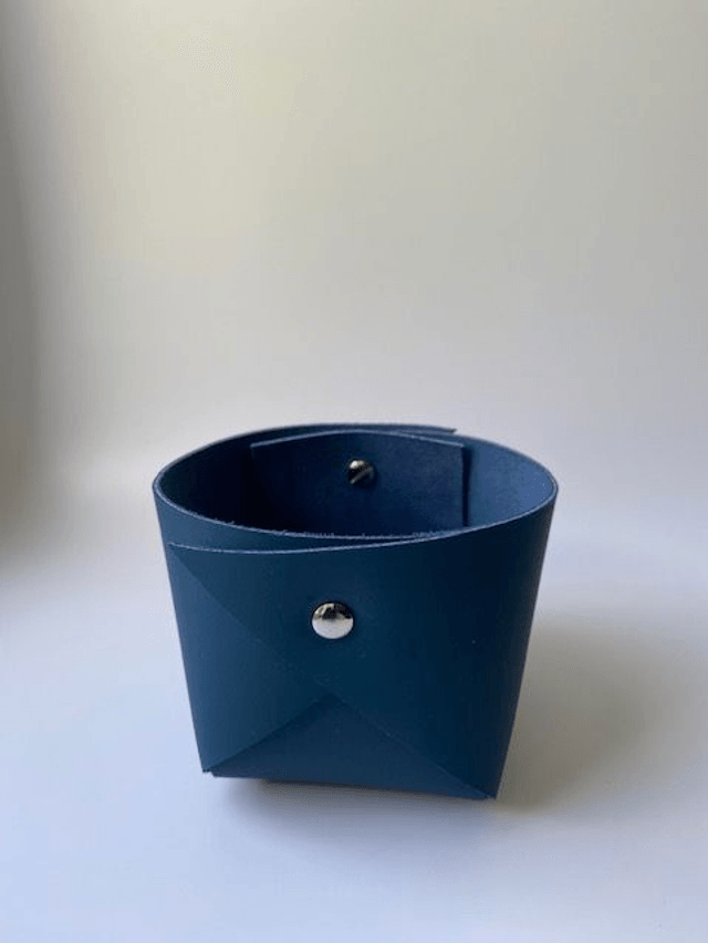 Panier de rangement en cuir bleu petit modèle