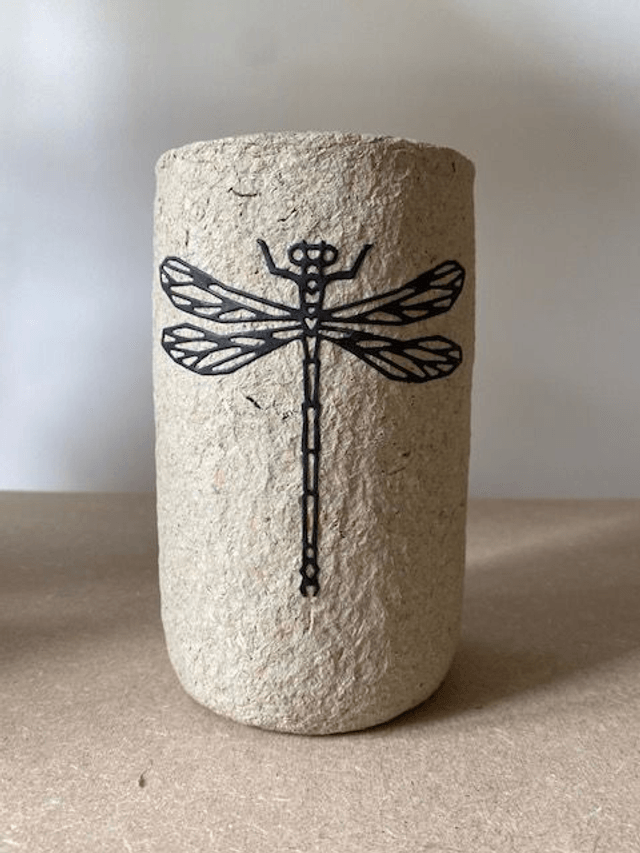 Vase libellule en verre et papier maché