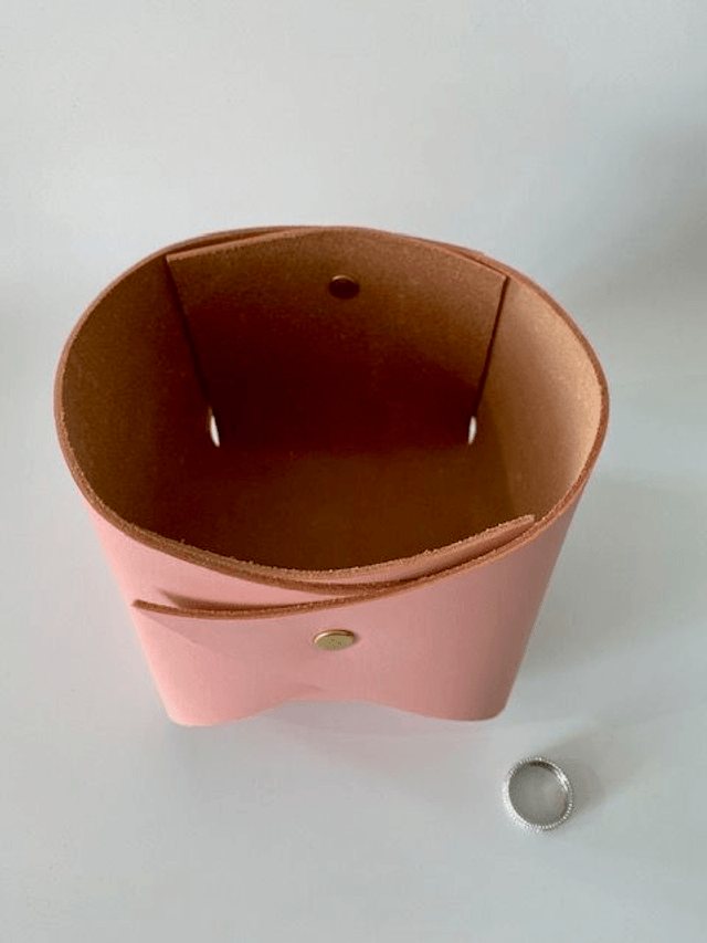 Panier de rangement en cuir rose grand modèle