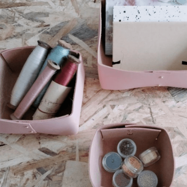 Panier de rangement en cuir rose grand modèle