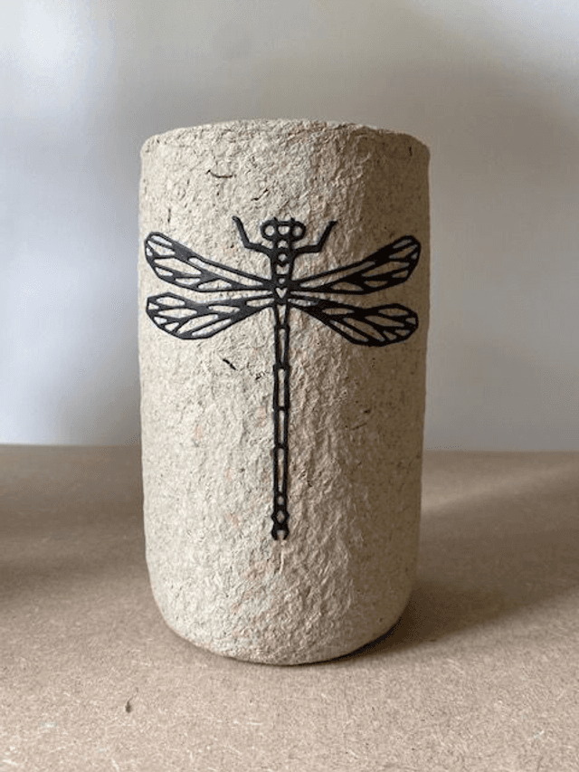 Vase libellule en verre et papier maché